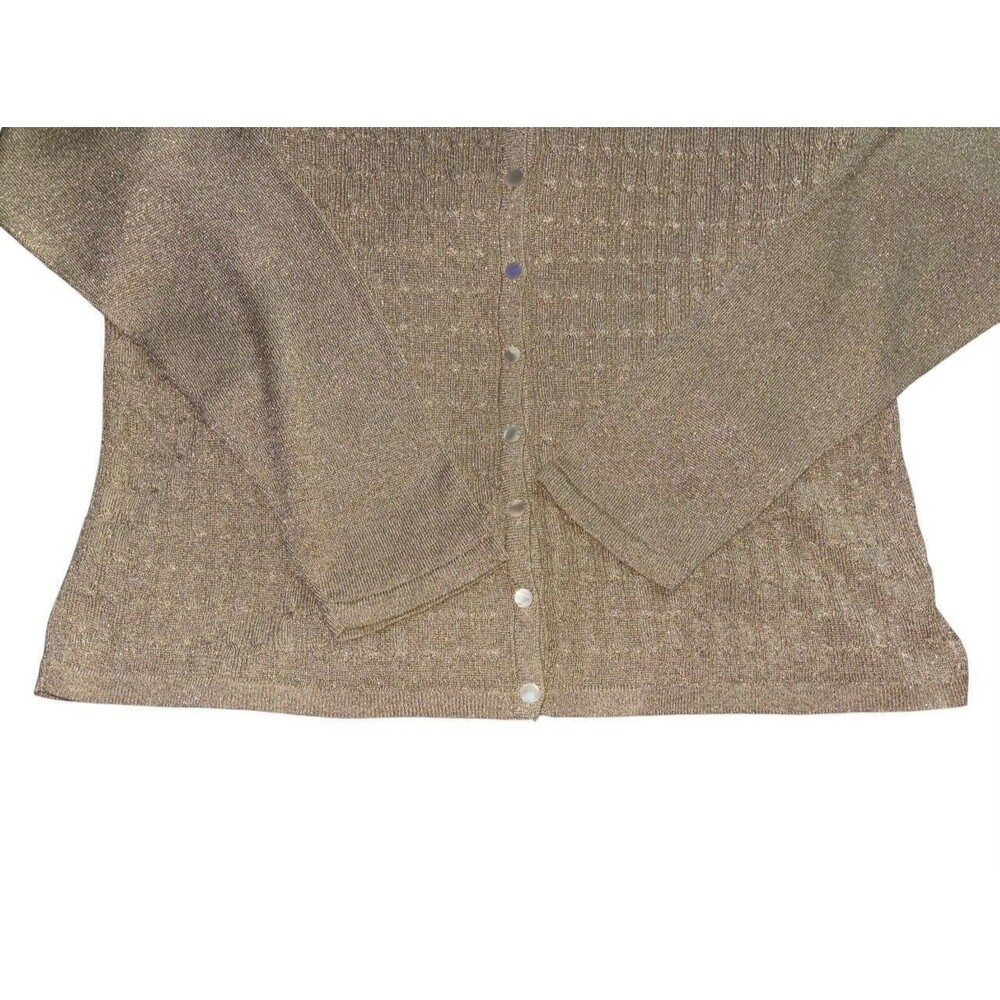 Talbots Vintage Gold Sparkle Button-Up Cardigan Sweater Women’s Size Large - Picture 3 of 6